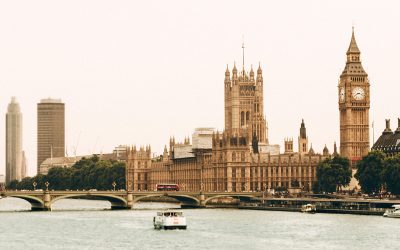 The Houses of Parliament in London with the River Thames in front