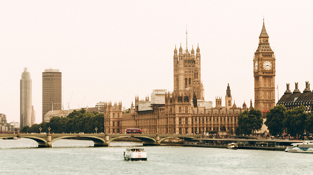 The Houses of Parliament in London with the River Thames in front